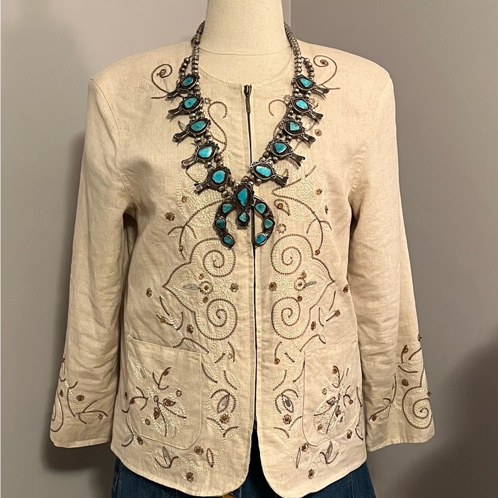 Dressbarn Natural Lined Linen Blend jacket